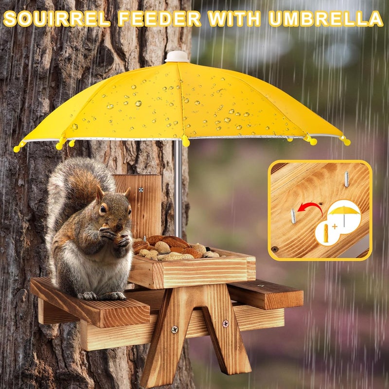 Gnodry Gnodary Squirrel Feeder with Umbrella, Squirrel Feeders for Outside, Squirrel Picnic Table Feeder - Chipmunk Feeder Hold Corn, Corn Cob, Peanuts (Yellow) - Image 4
